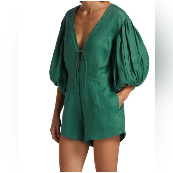 SWF Linen Puff-Sleeve Romper 
Size L - Picture 3 of 9